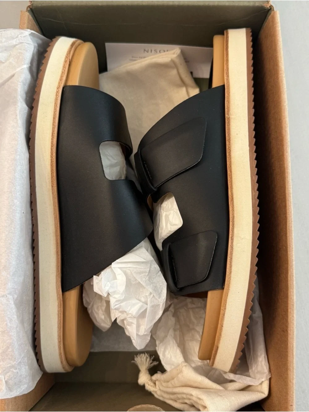 Nisolo Ella Go-To Flatform Slide Women’s Black Leather Sandals Sz 9.5 NIB